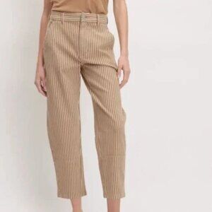 EVERLANE Organic Cotton Utility Barrel Pants Pocket Brown White Striped
